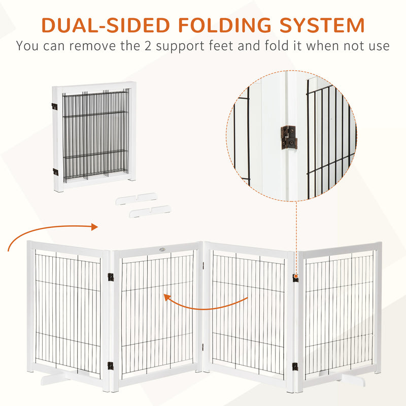 Freestanding Folding Pet Gate 4 Panels Dog Puppy Barrier with Support Feet