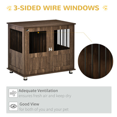 Medium Wooden Furniture Style Dog Crate w/ Double Door, Indoor End Table