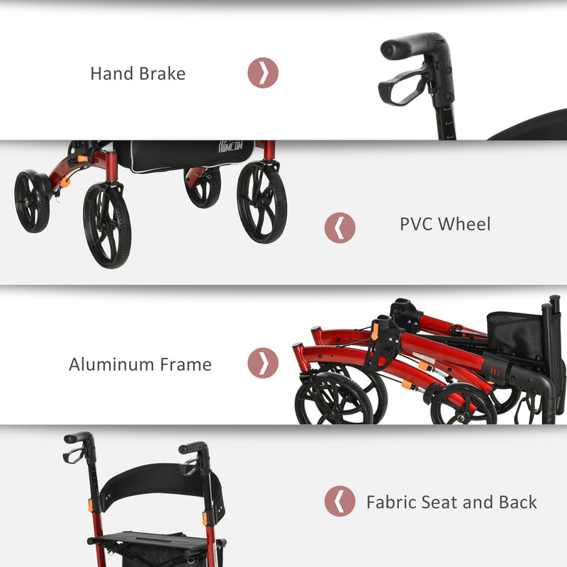 Folding Aluminum Rollator Walker w/ 10&apos;&apos; Wheels Bag Seat and Backrest