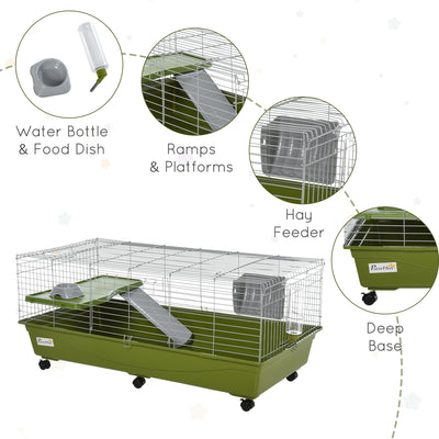 Guinea Pig, Hamster, &amp; Chinchilla House Cage w/ Food Dish, Wheels, &amp; Bottle