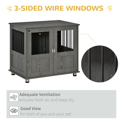 Medium Wooden Furniture Style Dog Crate w/ Double Door, Indoor End Table