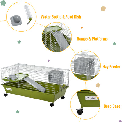 Guinea Pig, Hamster, &amp; Chinchilla House Cage w/ Food Dish, Wheels, &amp; Bottle