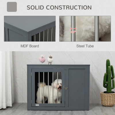 Furniture Style Dog Crate End Table Kennel, w/ Double Doors for Medium Dogs