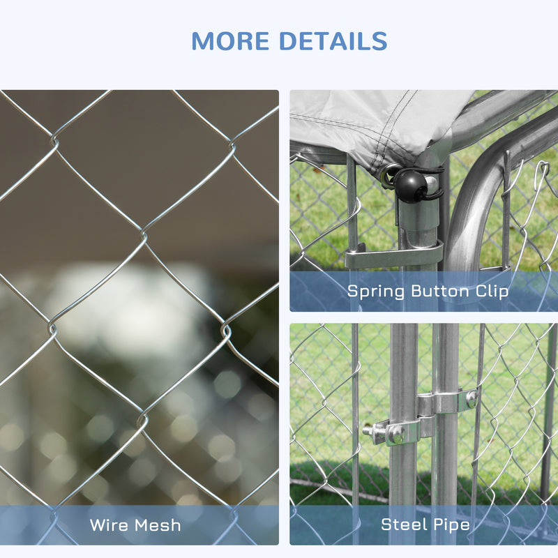 PawHut Dog Kennel Galvanized Steel Fence with Cover Outdoor