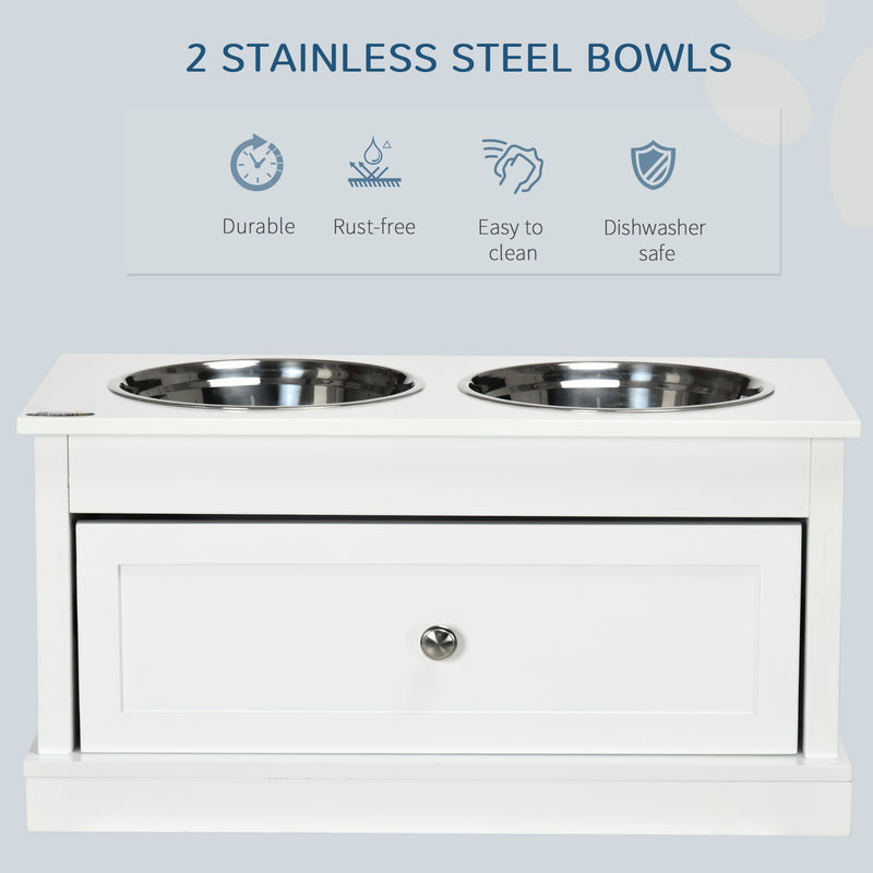 Elevated Dog Bowls Feeding Station w/ Stainless Steel Bowls Storage Drawer