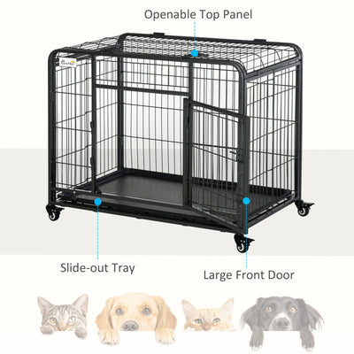 Indoor Grey Puppy Kennel w/ 4 Wheels &amp; Easy Folding Design