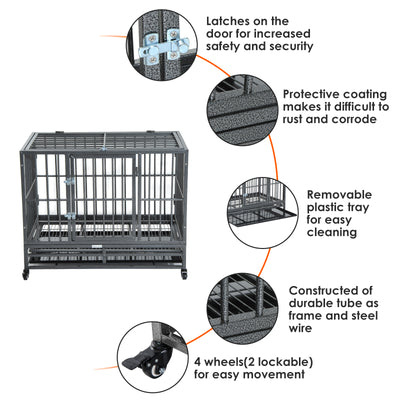 Heavy Duty Dog Pet Crate Kennel Cage Playpen Metal W/ Tray Castor