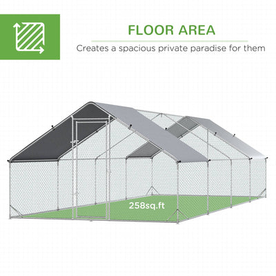 Galvanized Large Metal Chicken Coop Walk-in Enclosure with Cover for Outdoor