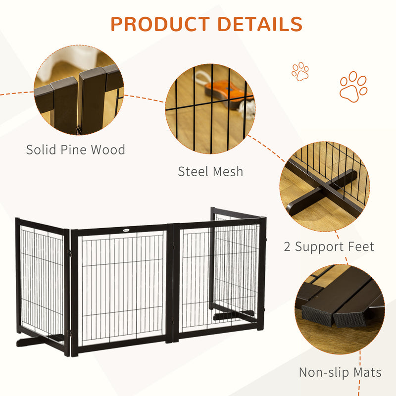 Freestanding Folding Pet Gate 4 Panels Dog Puppy Barrier with Support Feet