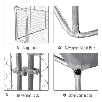 PawHut Dog Kennel Galvanized Steel Fence with Cover Outdoor