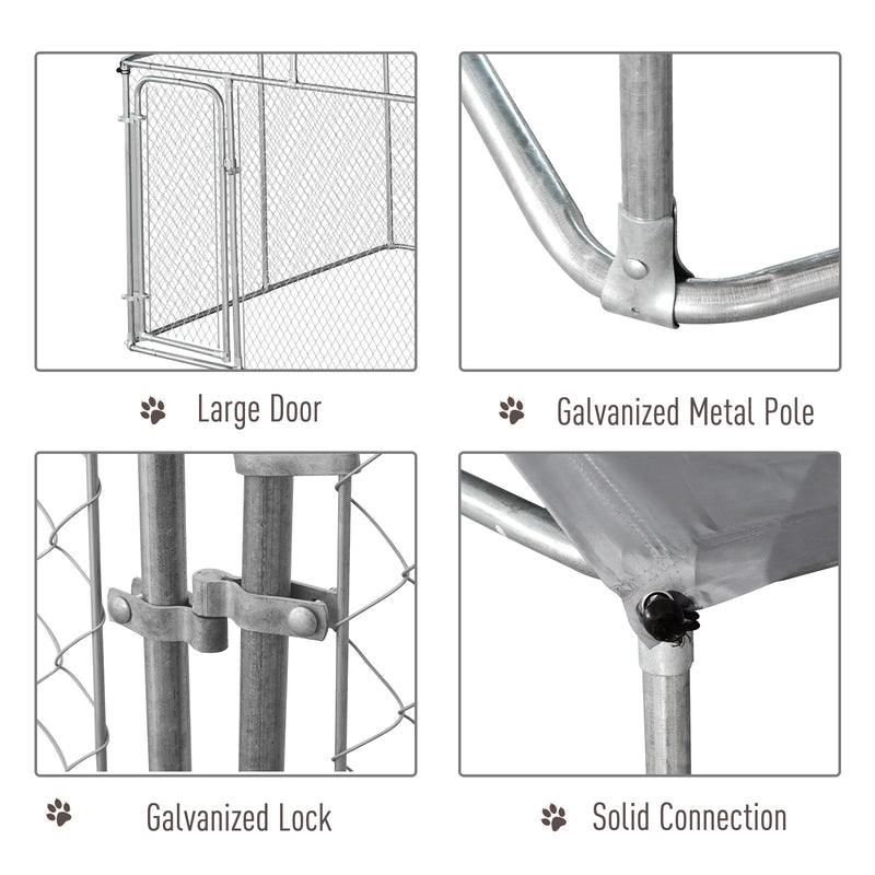 PawHut Dog Kennel Galvanized Steel Fence with Cover Outdoor