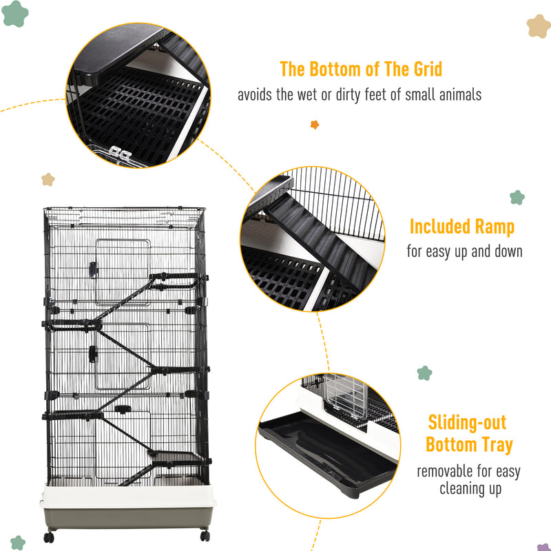 Moveable Small Animal Cage with Ramp, Platform, &amp; Strong Heavy Duty Build