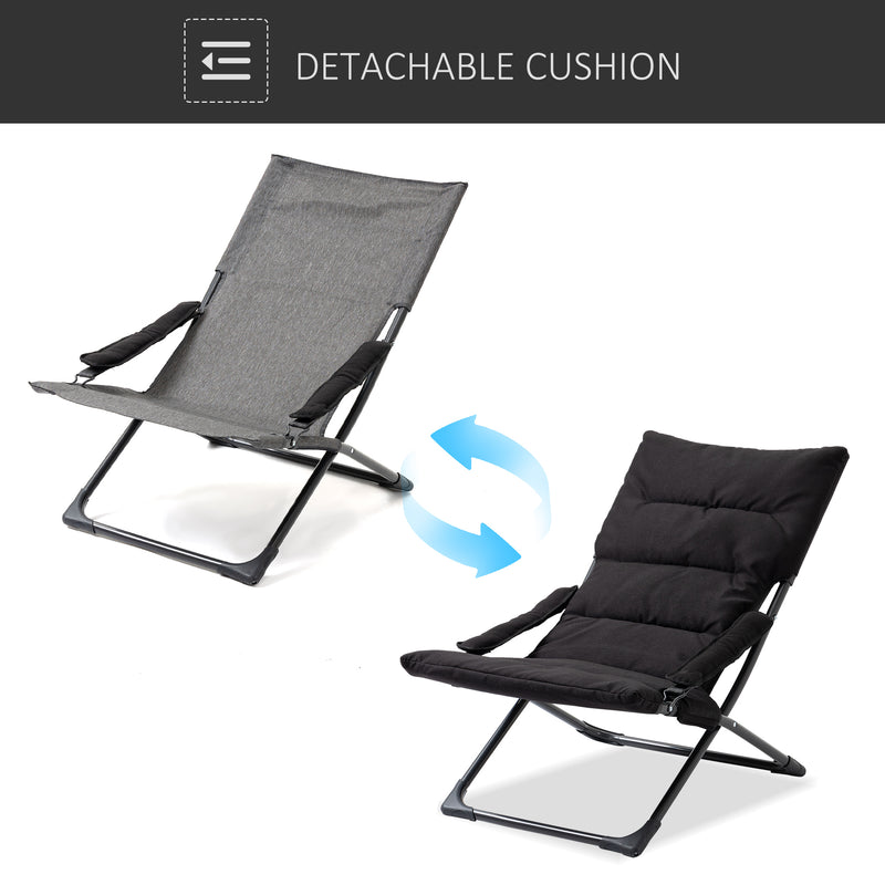 Sling Fabric Lounge Chair Folding Sun Lounger w/Padded Cushion,Armrest