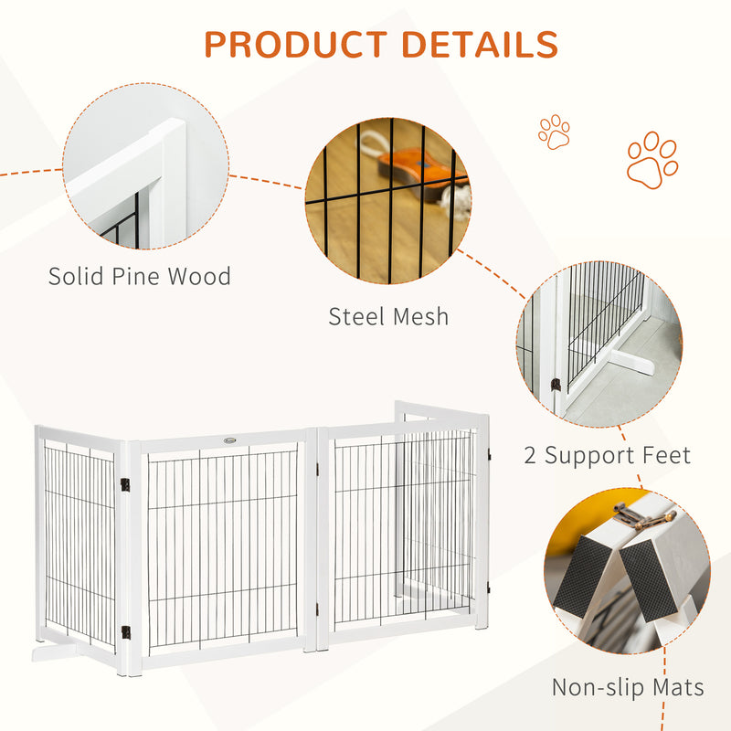 Freestanding Folding Pet Gate 4 Panels Dog Puppy Barrier with Support Feet