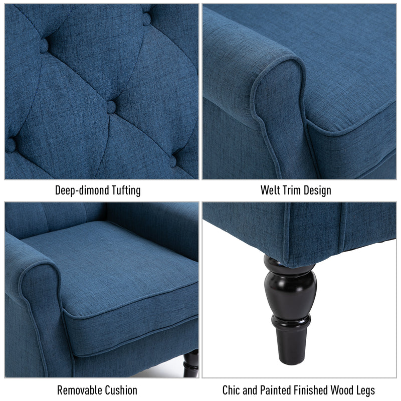 Fabric Tufted Club Accent Chair with Wooden Legs