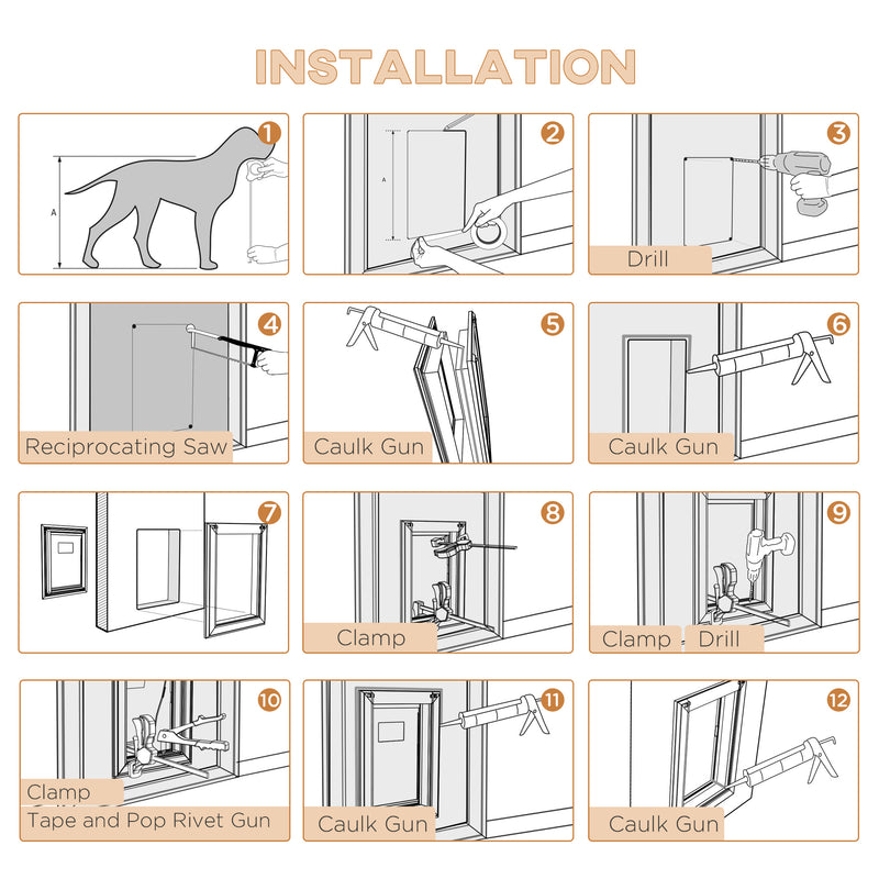 2 Way Locking Pet Door, Aluminium Cat Flap, w/ Magnetic Closure