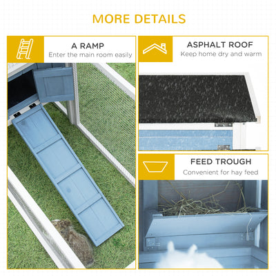 2-Story Rabbit Hutch Outdoor w/ Slide Out Tray, Detachable Run, Ramp