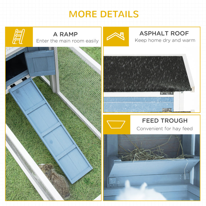 2-Story Rabbit Hutch Outdoor w/ Slide Out Tray, Detachable Run, Ramp