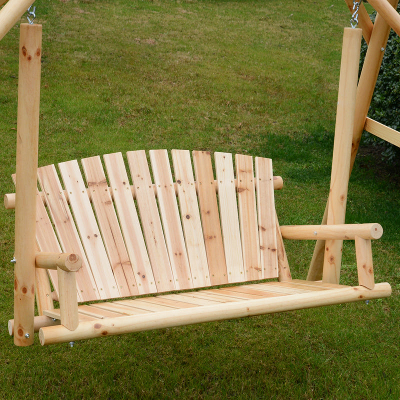 Freestanding Wood Adirondack Swing Rustic Farmhouse Style 2 Person