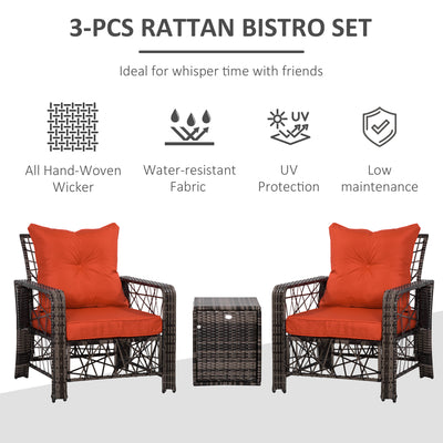 3 PCS Patio Wicker Coffee Table Set Conversation Bistro Furniture w/ Cushion