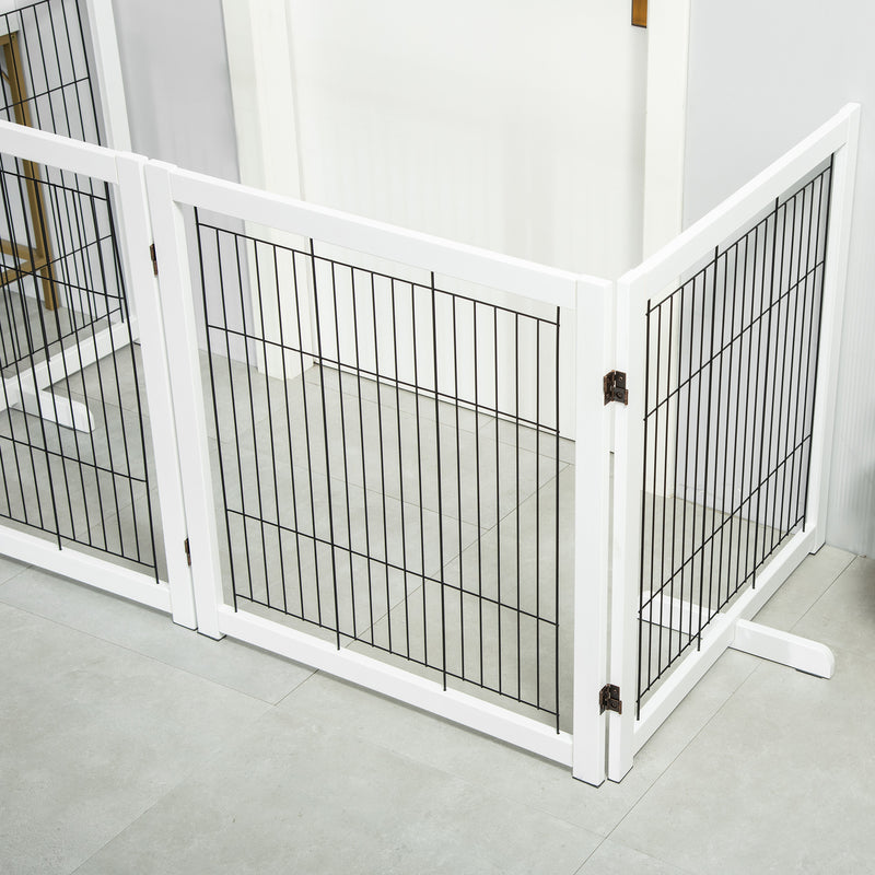 Freestanding Folding Pet Gate 4 Panels Dog Puppy Barrier with Support Feet