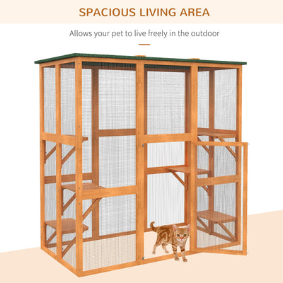 Large Catio Enclosure Shelter Cage w/ Weather Protection, 6 Cat Platforms