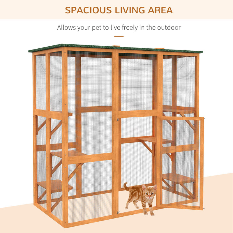 Large Catio Enclosure Shelter Cage w/ Weather Protection, 6 Cat Platforms