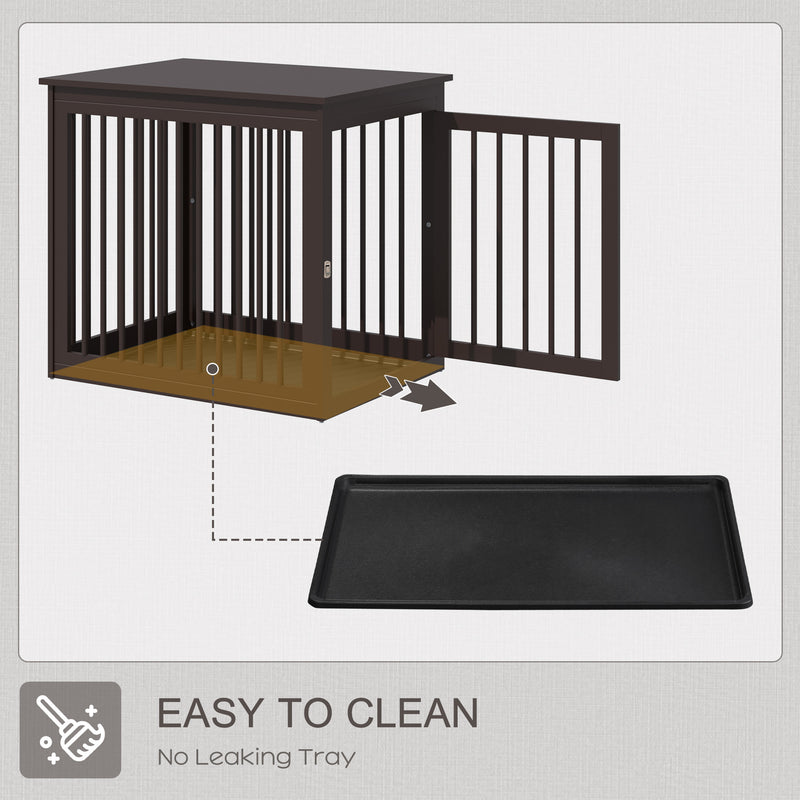 Wooden Dog Crate Furniture End Table Pet Kennel w/ Door Safety Lock