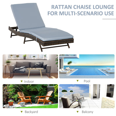 Patio Adjustable Rattan Wicker Chaise Lounge Chair Cushioned Outdoor Furniture