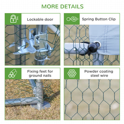 Chicken Cage Enclosure Pet Backyard Coop with Cover, Silver