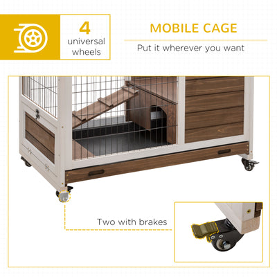 Indoor Rabbit Hutch on Wheels 35.5&quot; Bunny Cage w/ Pull Out Tray Ramp