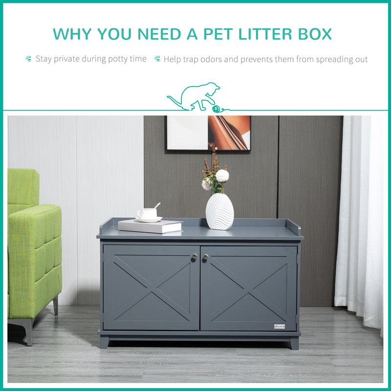 Cat Litter Box Furniture Enclosure Double-door End Table w/ Cat Hole