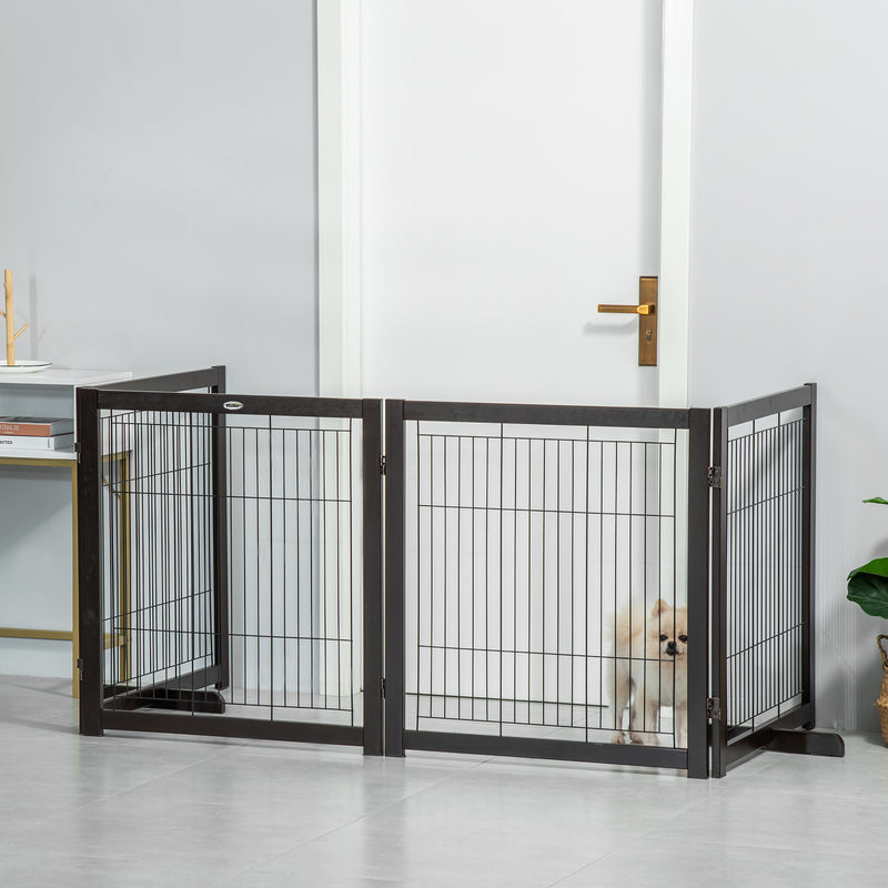 Freestanding Folding Pet Gate 4 Panels Dog Puppy Barrier with Support Feet