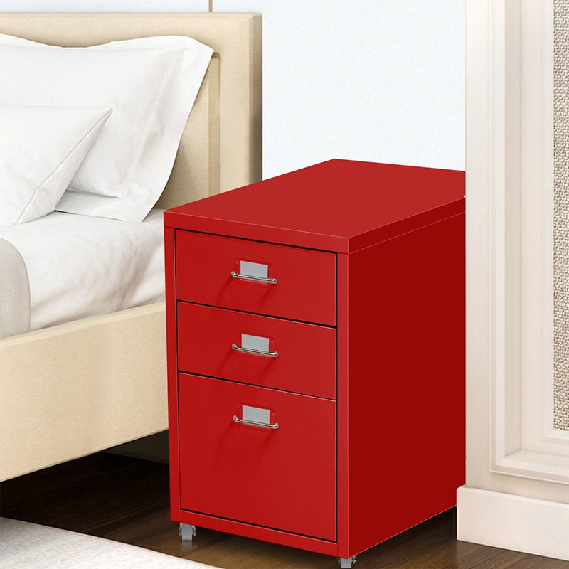 3 Tiers Steel Orgainer Metal File Cabinet With Drawers Office Furniture Red