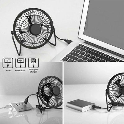 6"/4'' Mini USB Desk Fan Small Personal Cooler USB Powered Portable Fan(Metal)