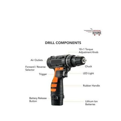 112Pcs 12V Cordless Drill Driver Set Household Hand Tool Kit w/ 2 Batteries