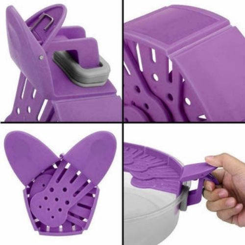 Foldable Strainer Adjustable Pan Pot Side Water Drainer Kitchen Clip-on Colander