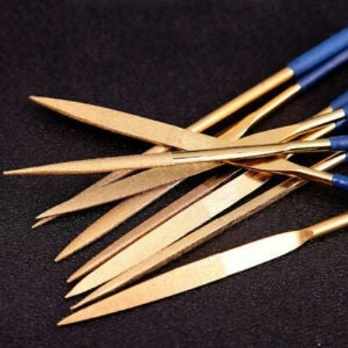 Files Set Gold Plated Metal Needle Carving Diamond Glass Stone Wood 10 PCS Set