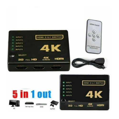 5 Port HDMI Switch Switcher Selector Connector Splitter Hub + Remote For HDTV