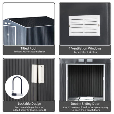 11&apos; x 13&apos; Garden Storage Tool Shed Double Sliding Door 4 Ventilation Slots