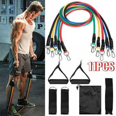 11pcs Resistance Band Set Yoga Pilates Tube Workout Bands Fitness Heavy Duty CA