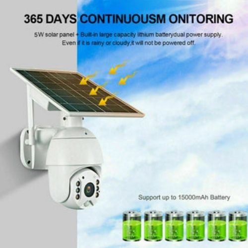 NEW Smart 1080P Solar Camera Waterproof WiFi PIR Alarm PTZ Night Vision IP CCTV