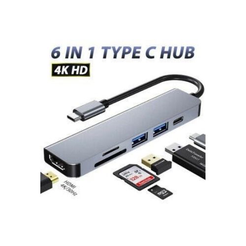 USB C Hub Multi-Port Adapter 6 in 1 with 4K HDMI Resolution for USB C