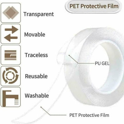 Reusable Nano Adhesive Tape Double-Sided Traceless Washable Gel Tape Anti-Slip