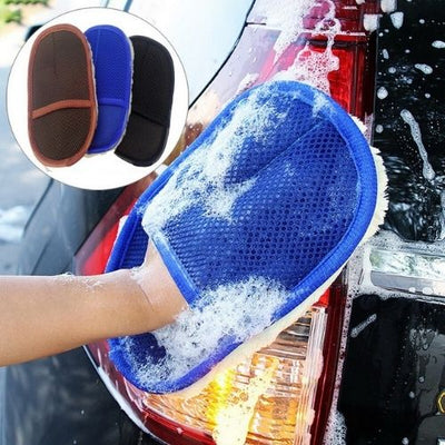 Car Care Washing Artificial Wool Glove Pad Brush Cleaning Waxing Tool Black/Blue