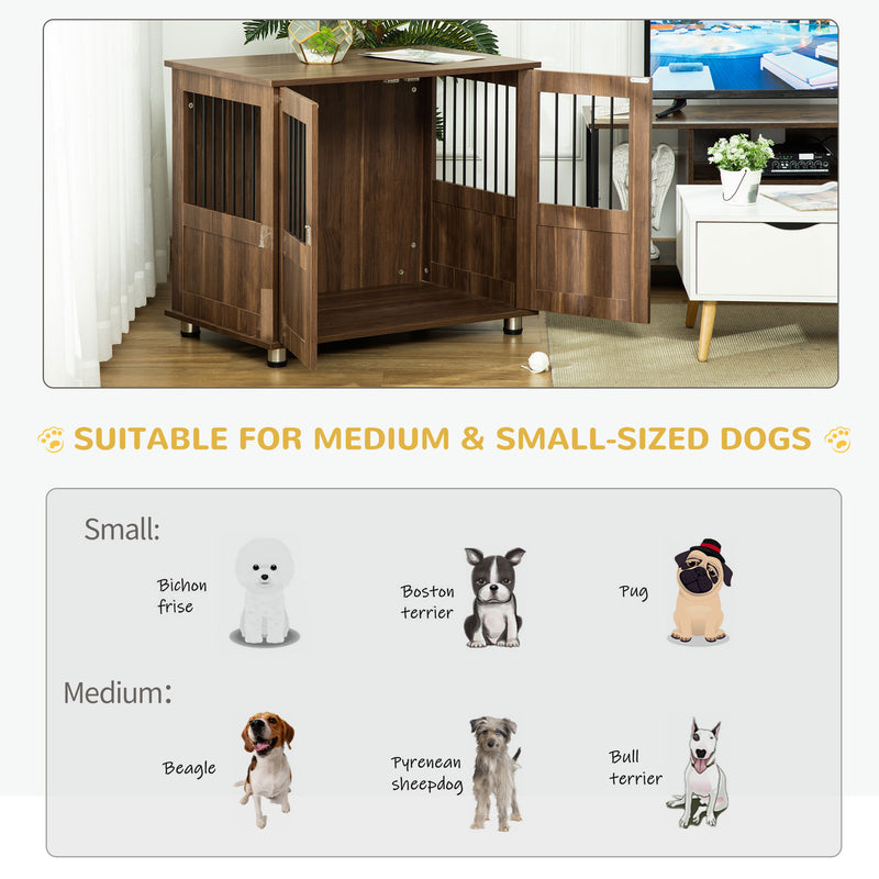 Medium Wooden Furniture Style Dog Crate w/ Double Door, Indoor End Table