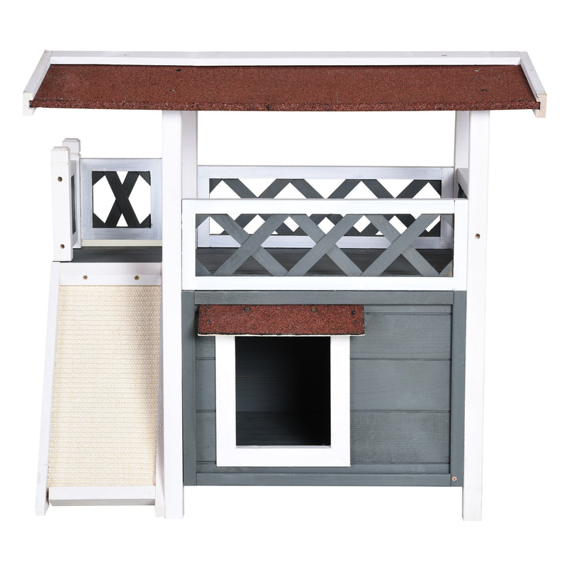 Outdoor Cat House Wood Shelter with Condo Sisal Ramp Weatherproof Outdoor/Indoor