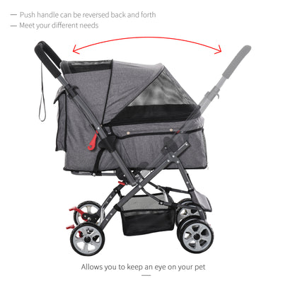 Pet Stroller Portable Carriage w/ Storage &amp; Basket Adjustable Push Handle