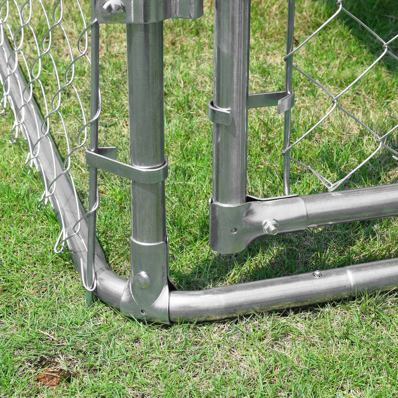PawHut Dog Kennel Galvanized Steel Fence with Cover Outdoor