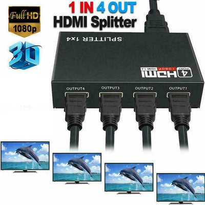 1 in 4 out Box Hub Full 1080p HD 1X4 Port HDMI Splitter Amplifier Repeater